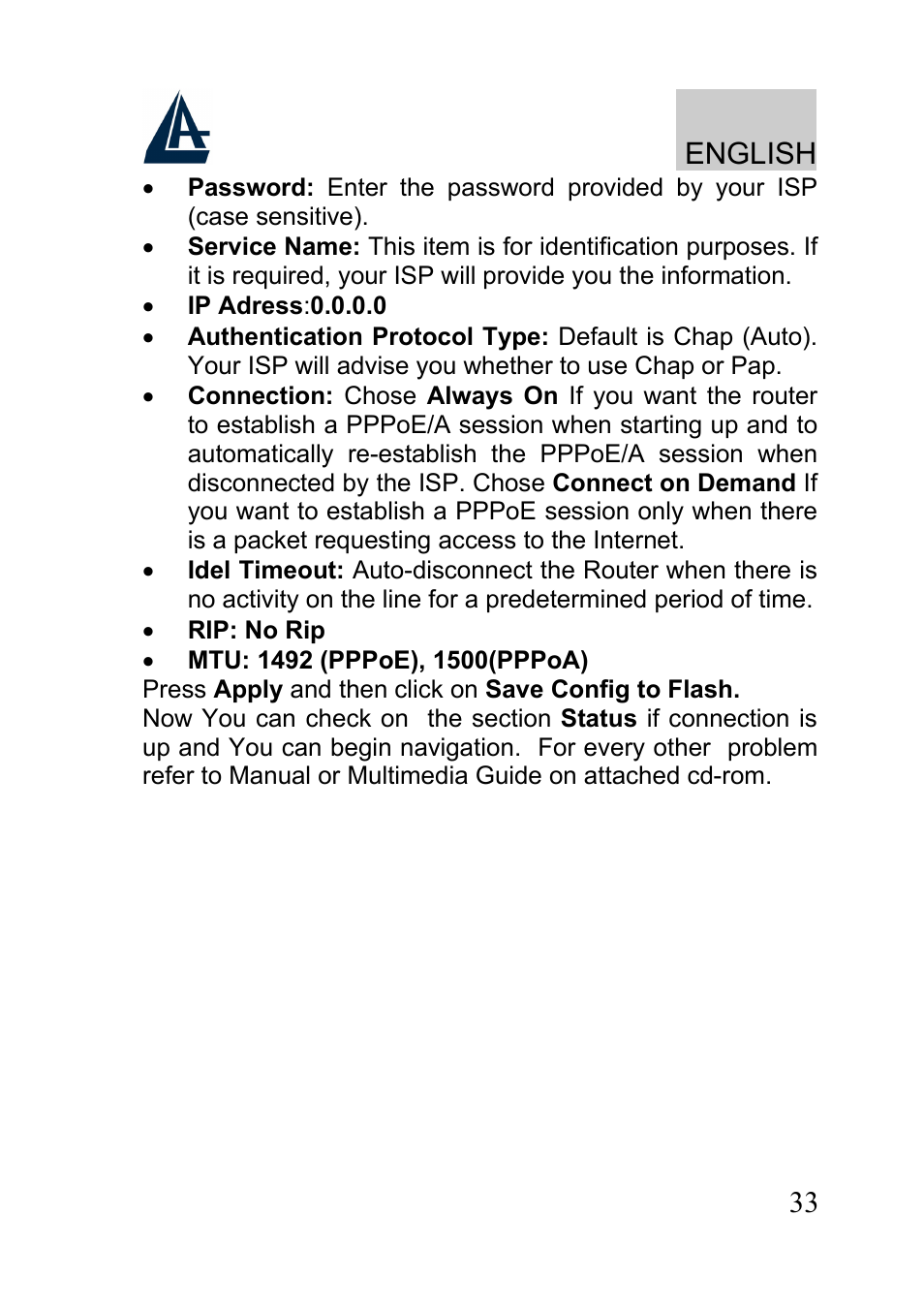 English | Atlantis A02-RA241-W54 User Manual | Page 33 / 80