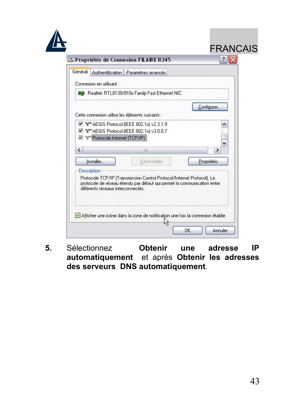 Francais | Atlantis A02-RA241-W54 User Manual | Page 43 / 80