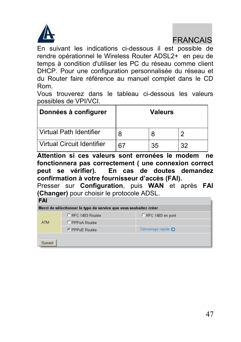 Francais | Atlantis A02-RA241-W54 User Manual | Page 47 / 80