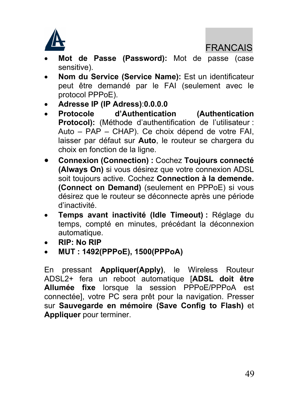 Francais | Atlantis A02-RA241-W54 User Manual | Page 49 / 80