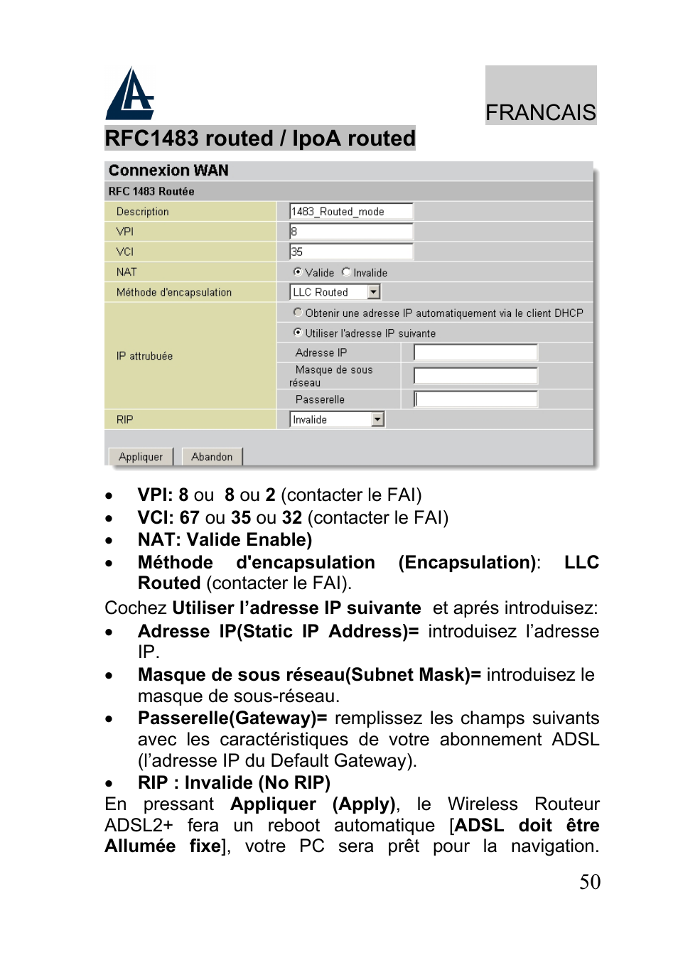 Francais | Atlantis A02-RA241-W54 User Manual | Page 50 / 80