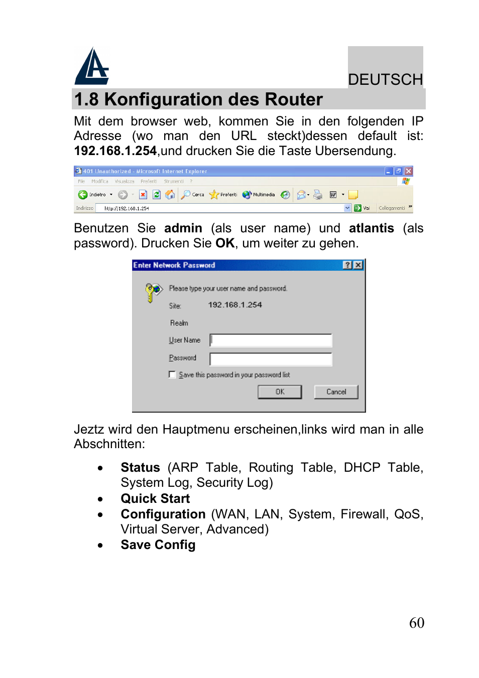 8 konfiguration des router, Deutsch | Atlantis A02-RA241-W54 User Manual | Page 60 / 80