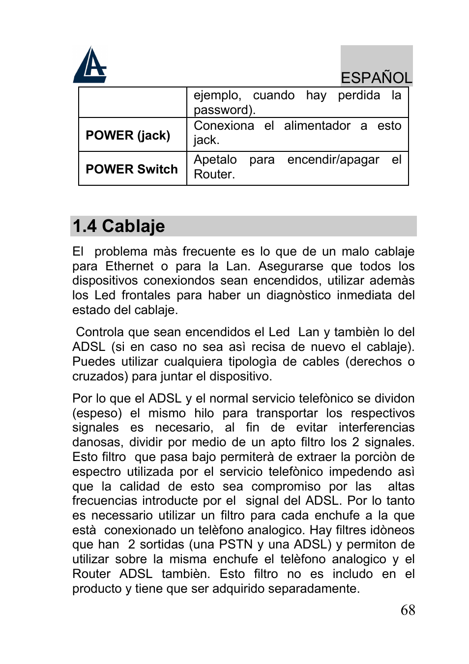 4 cablaje, Español | Atlantis A02-RA241-W54 User Manual | Page 68 / 80