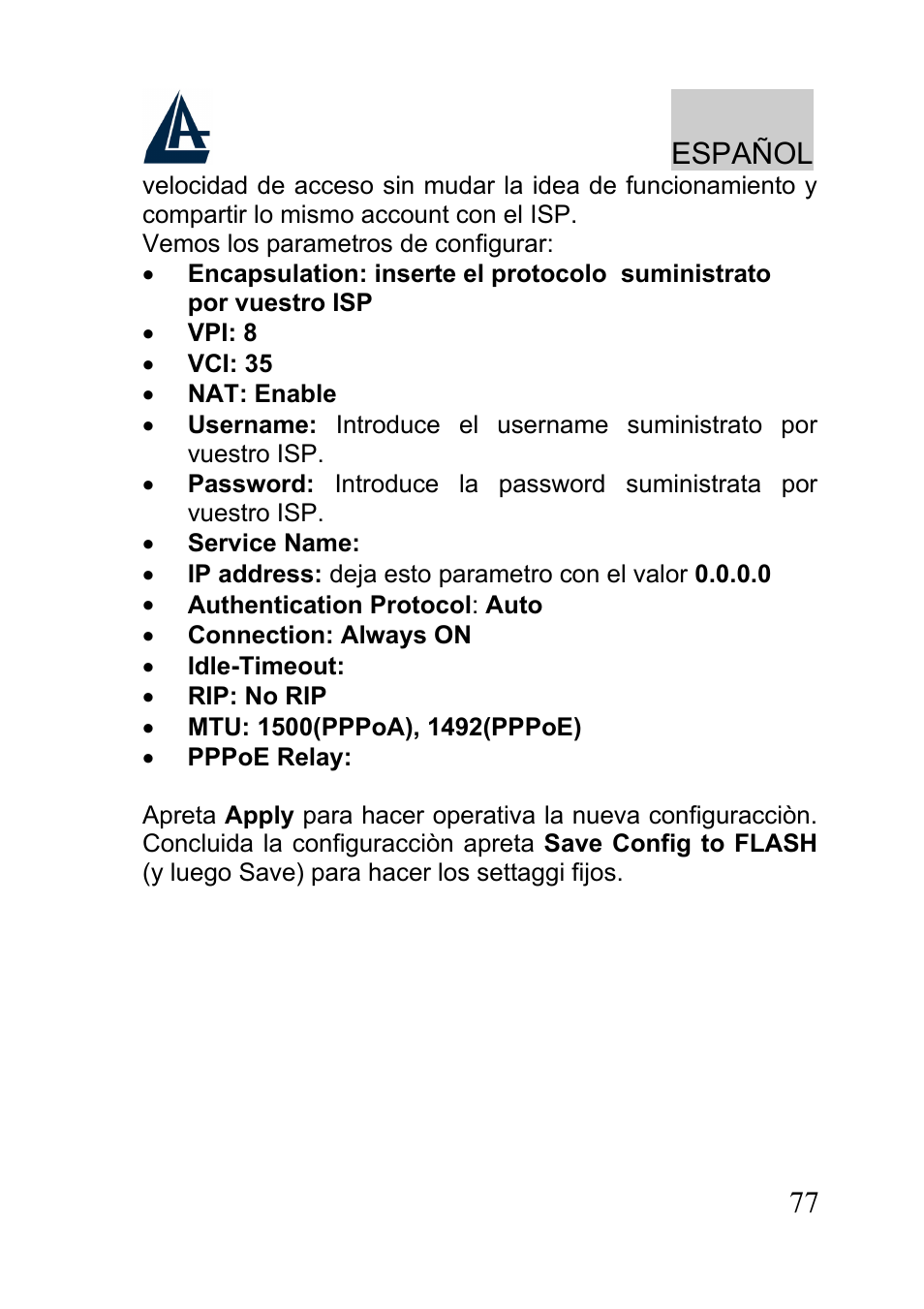 Español | Atlantis A02-RA241-W54 User Manual | Page 77 / 80