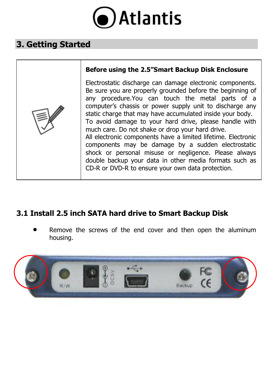 Getting started | Atlantis DISKMASTER HDE 103 User Manual | Page 10 / 37