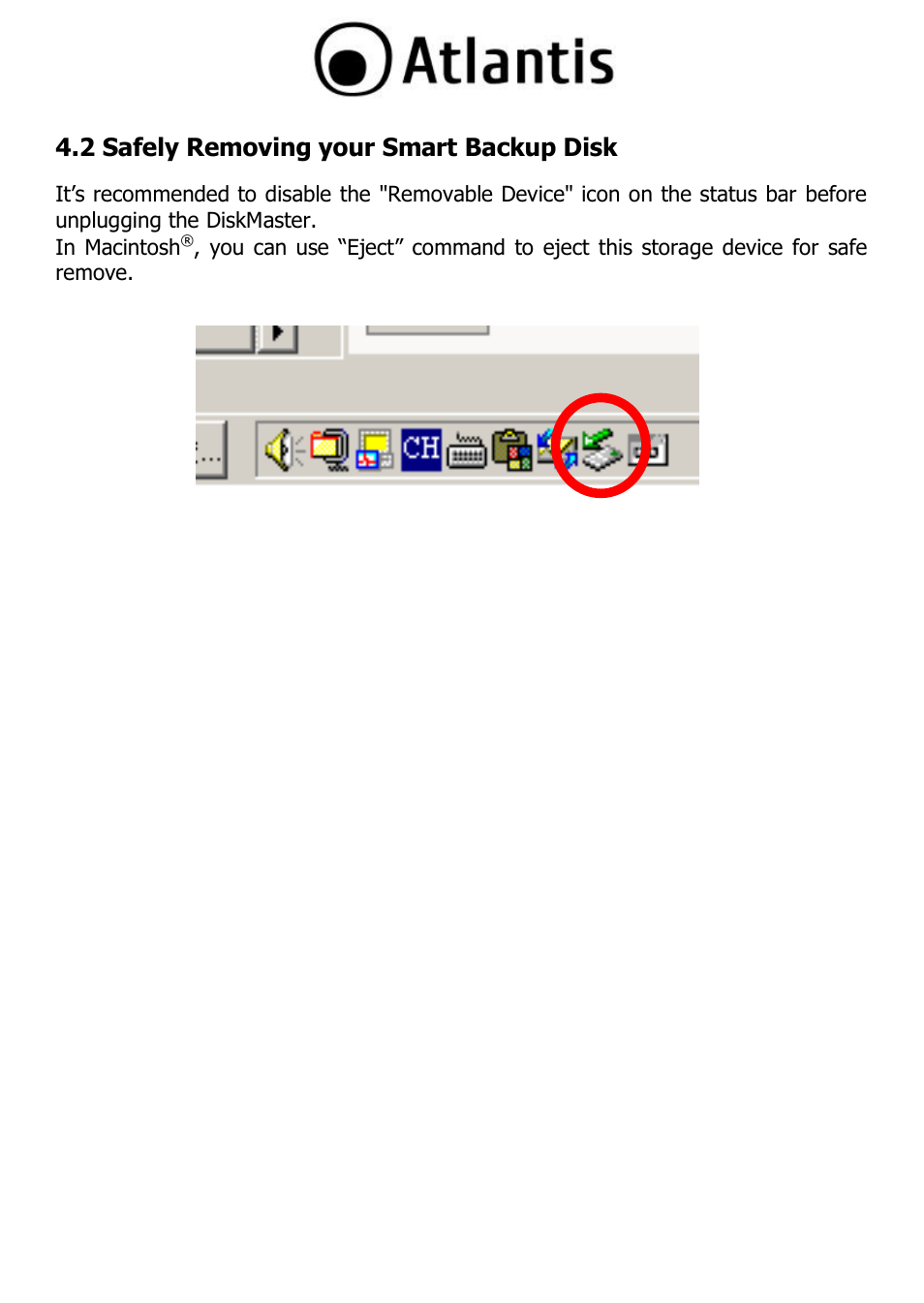 2 safely removing your smart backup disk | Atlantis DISKMASTER HDE 103 User Manual | Page 17 / 37