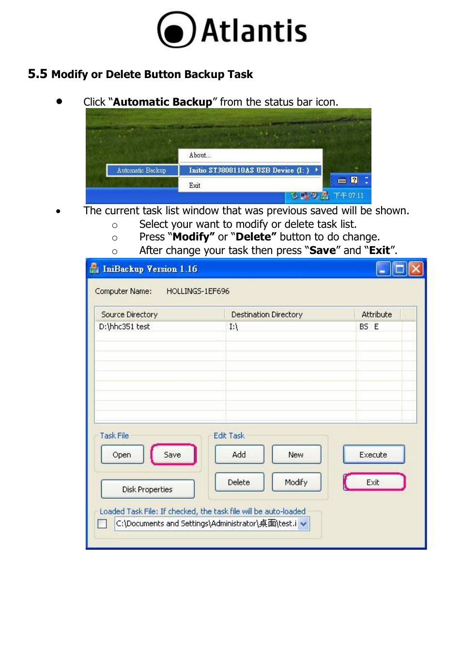 5 modify or delete button backup task | Atlantis DISKMASTER HDE 103 User Manual | Page 29 / 37