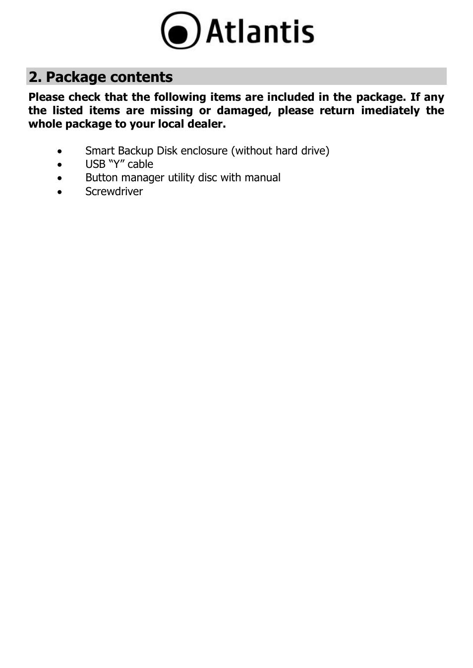 Package contents | Atlantis DISKMASTER HDE 103 User Manual | Page 9 / 37