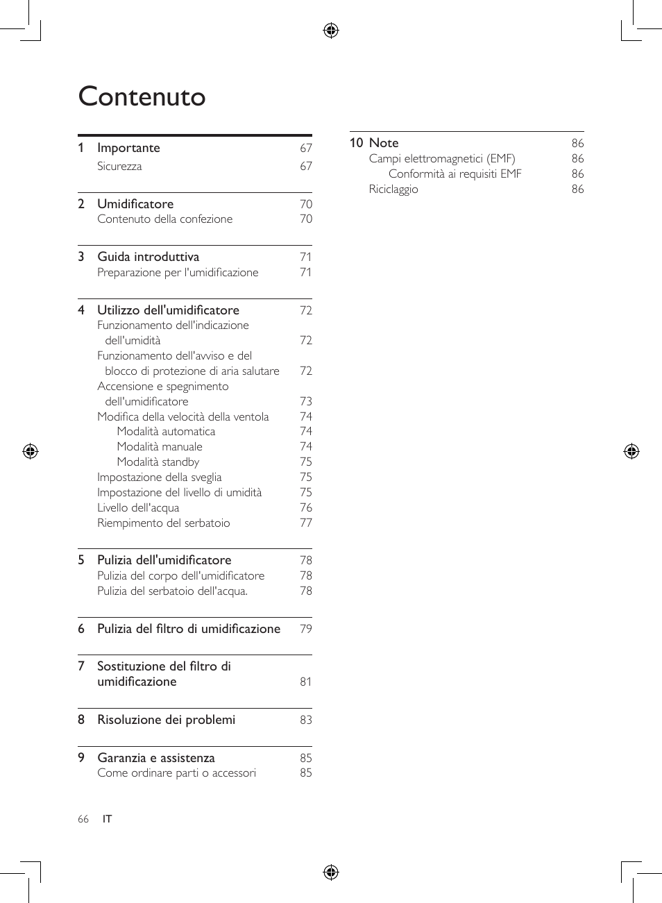 Contenuto | Philips Humidificateur d'air User Manual | Page 66 / 108