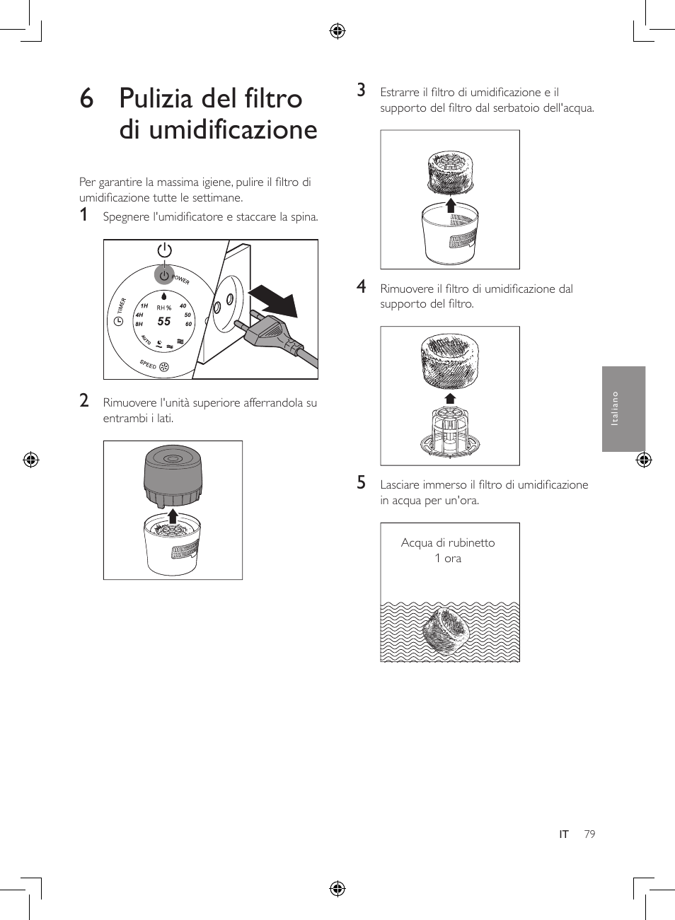 6 pulizia del filtro di umidificazione | Philips Humidificateur d'air User Manual | Page 79 / 108