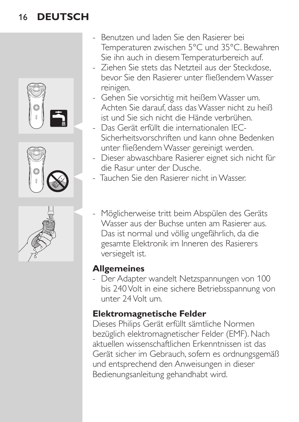 Allgemeines, Elektromagnetische felder | Philips Rasoir électrique User Manual | Page 14 / 96