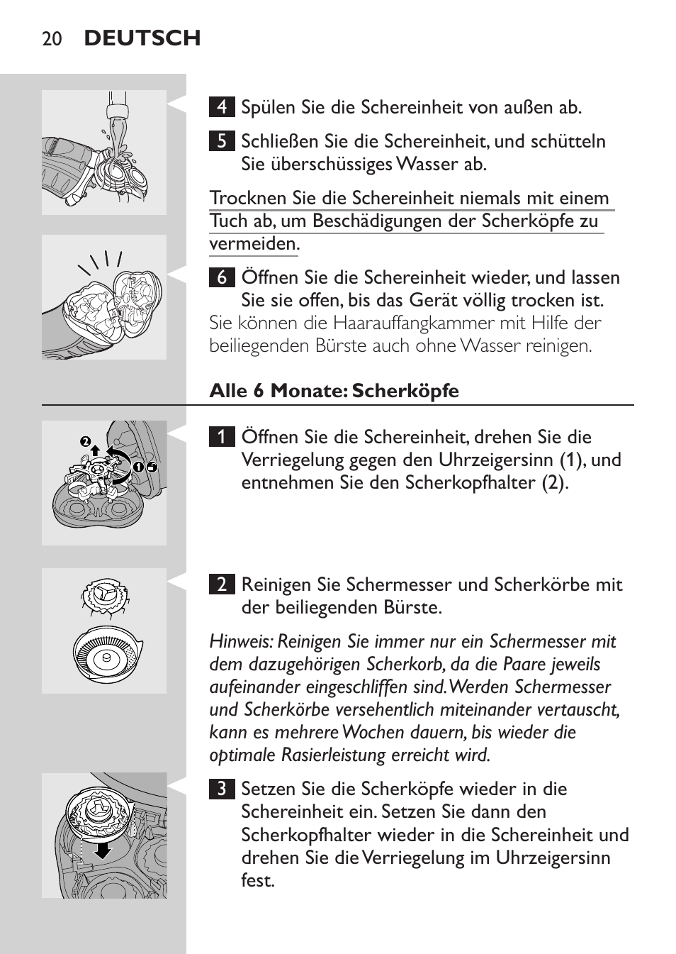 Alle 6 monate: scherköpfe | Philips Rasoir électrique User Manual | Page 18 / 96