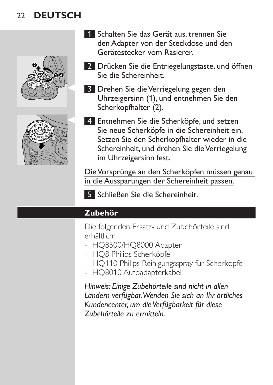 Zubehör | Philips Rasoir électrique User Manual | Page 20 / 96