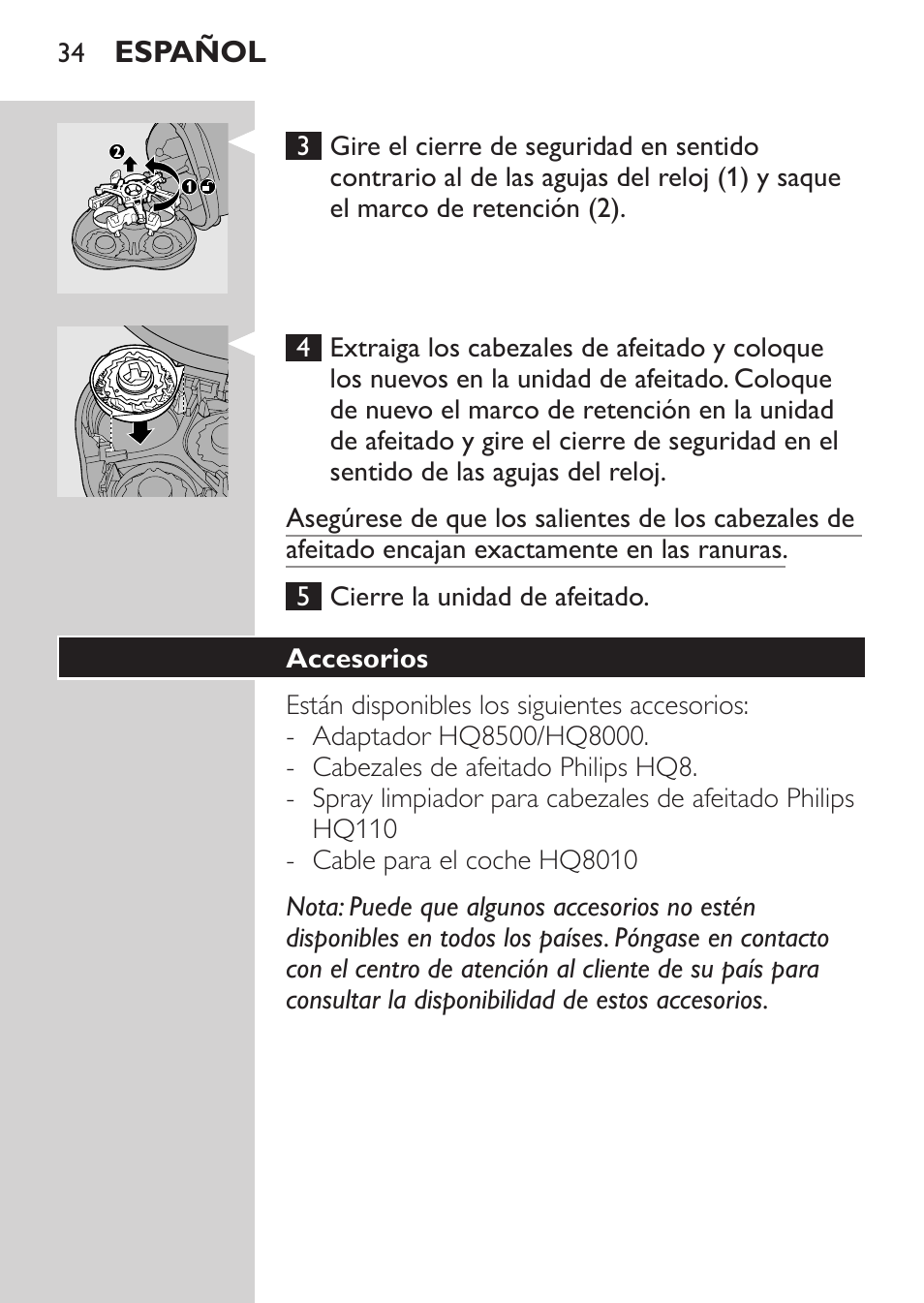 Accesorios | Philips Rasoir électrique User Manual | Page 32 / 96