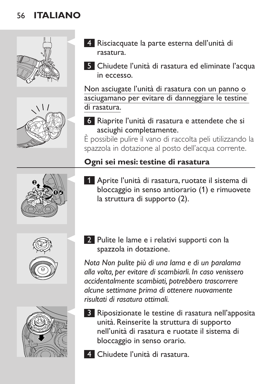 Ogni sei mesi: testine di rasatura | Philips Rasoir électrique User Manual | Page 54 / 96