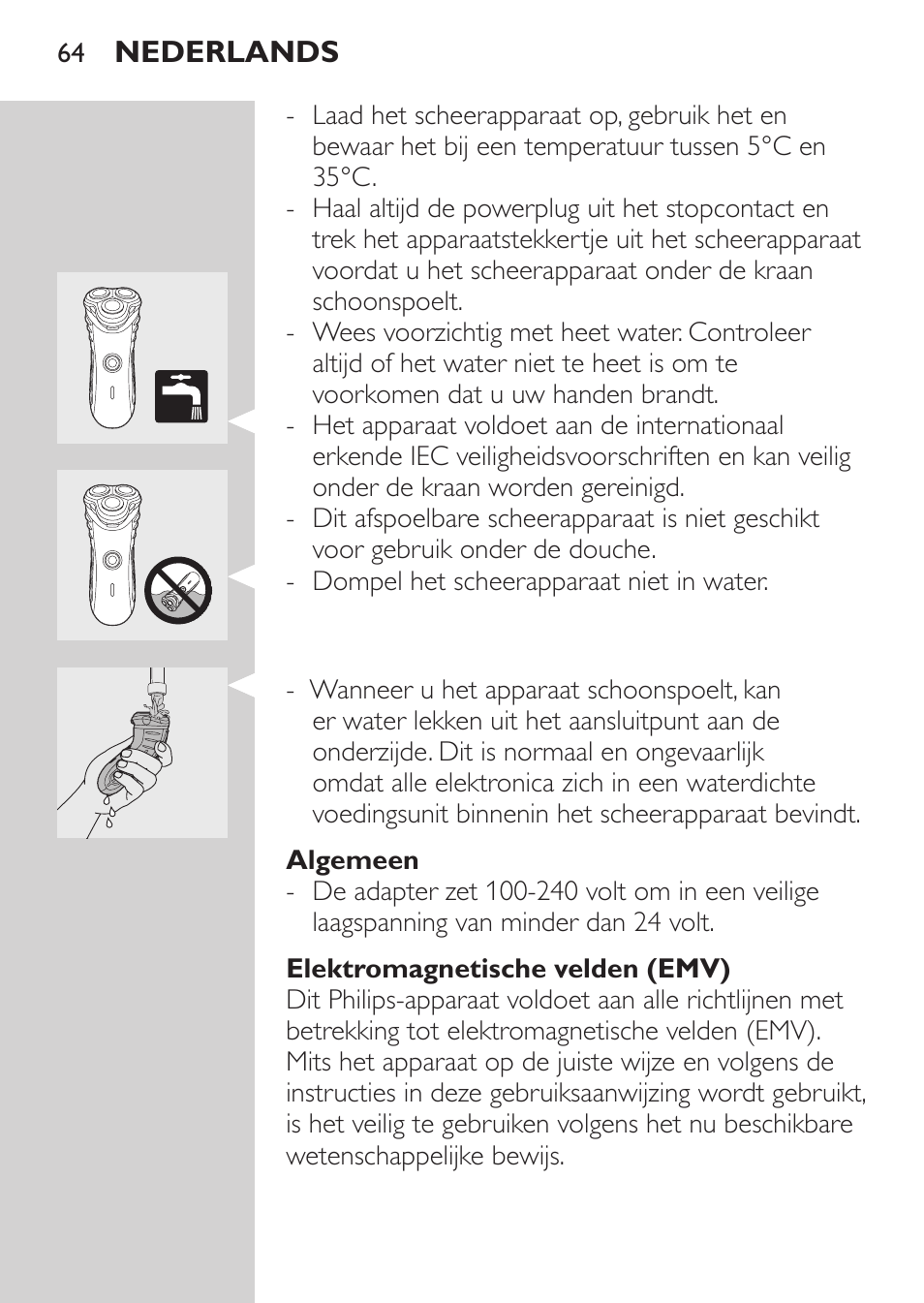 Algemeen, Elektromagnetische velden (emv) | Philips Rasoir électrique User Manual | Page 62 / 96