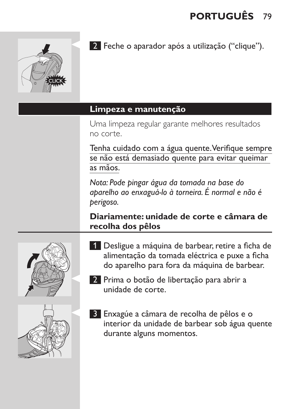 Limpeza e manutenção | Philips Rasoir électrique User Manual | Page 77 / 96