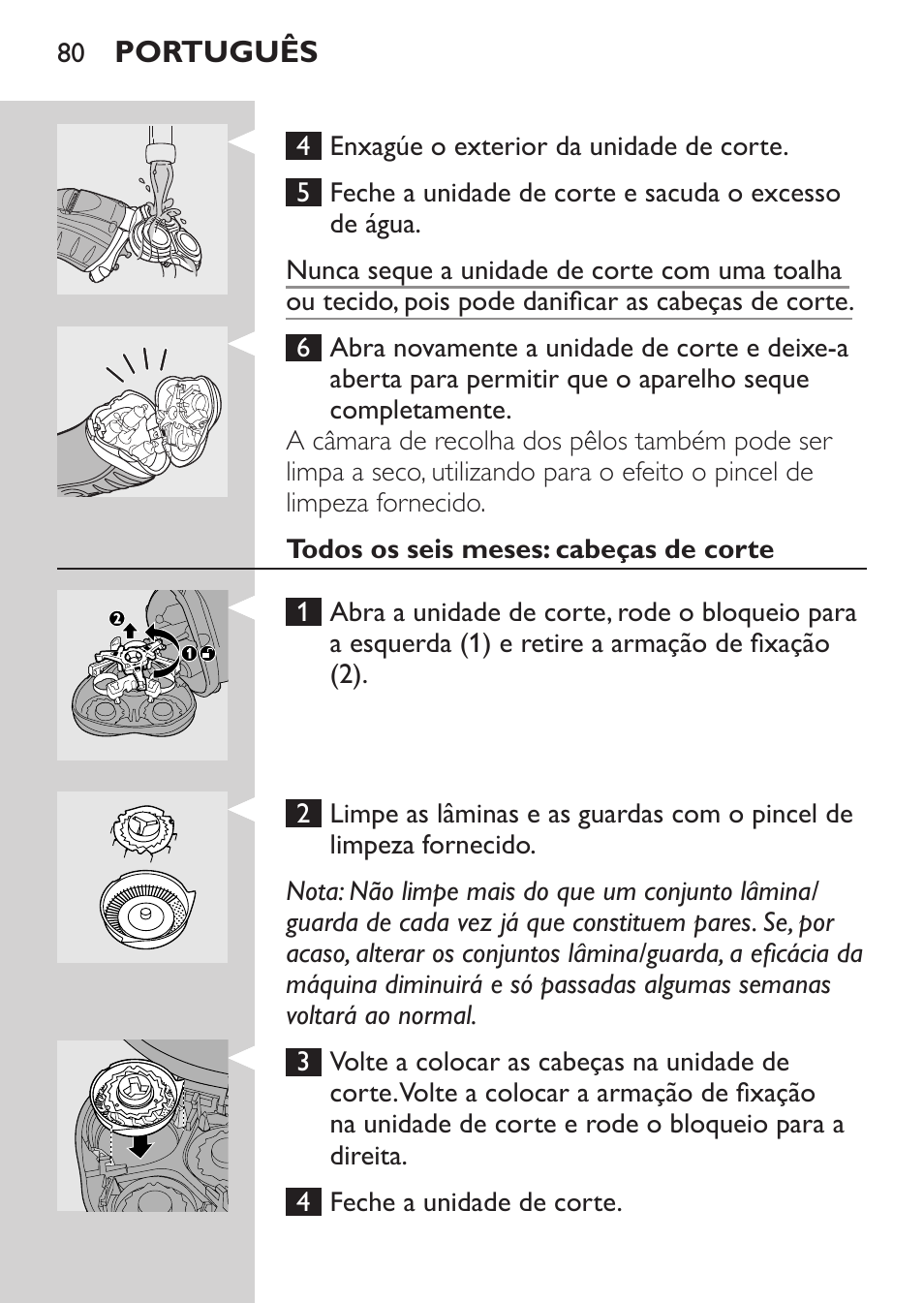 Todos os seis meses: cabeças de corte | Philips Rasoir électrique User Manual | Page 78 / 96