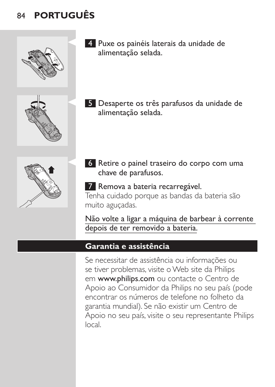 Restrições à garantia, Garantia e assistência | Philips Rasoir électrique User Manual | Page 82 / 96