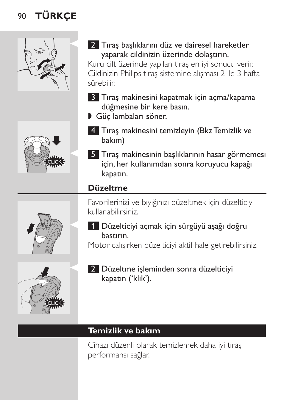 Düzeltme, Temizlik ve bakım | Philips Rasoir électrique User Manual | Page 88 / 96