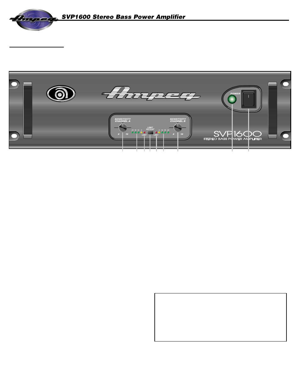 The front panel | Ampeg SVP1600 User Manual | Page 4 / 8