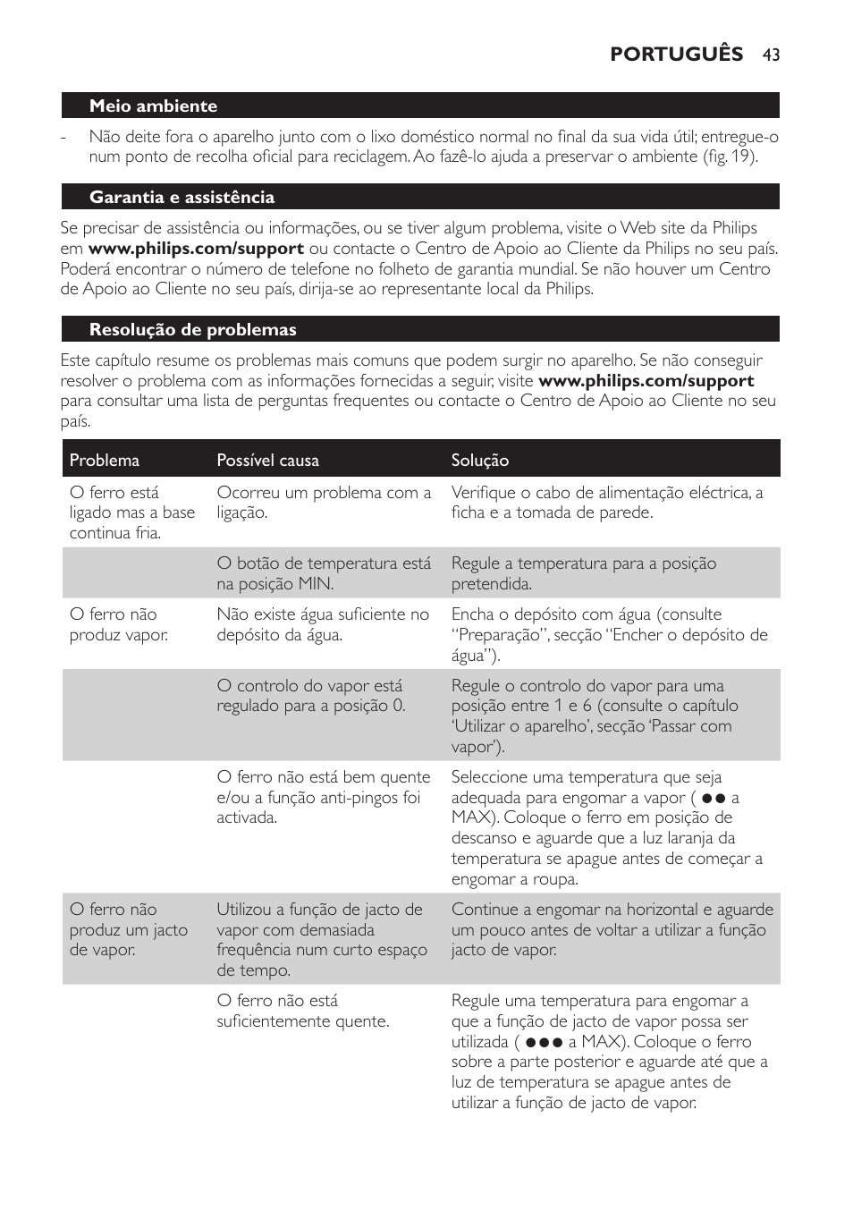 Philips Azur Fer vapeur User Manual | Page 43 / 64