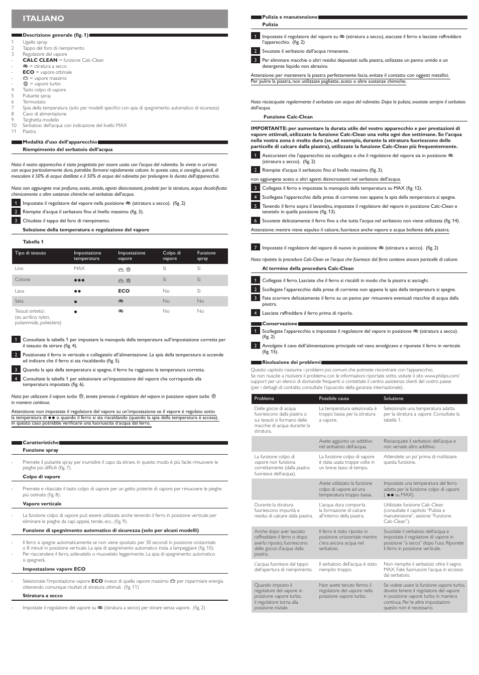 Italiano | Philips EasySpeed Fer vapeur User Manual | Page 5 / 6