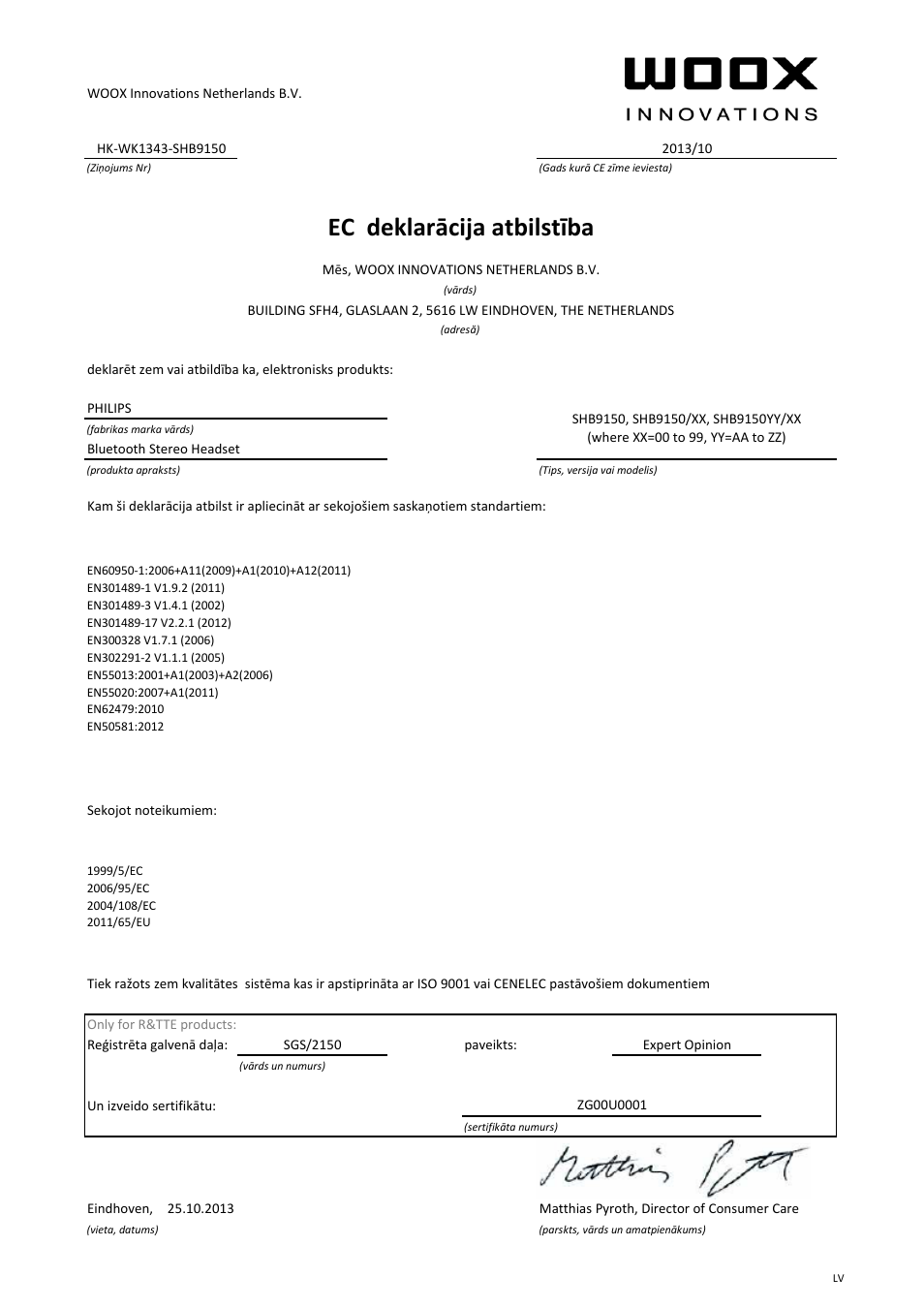 Ec deklarācija atbilstība | Philips SHB9150 User Manual | Page 19 / 21