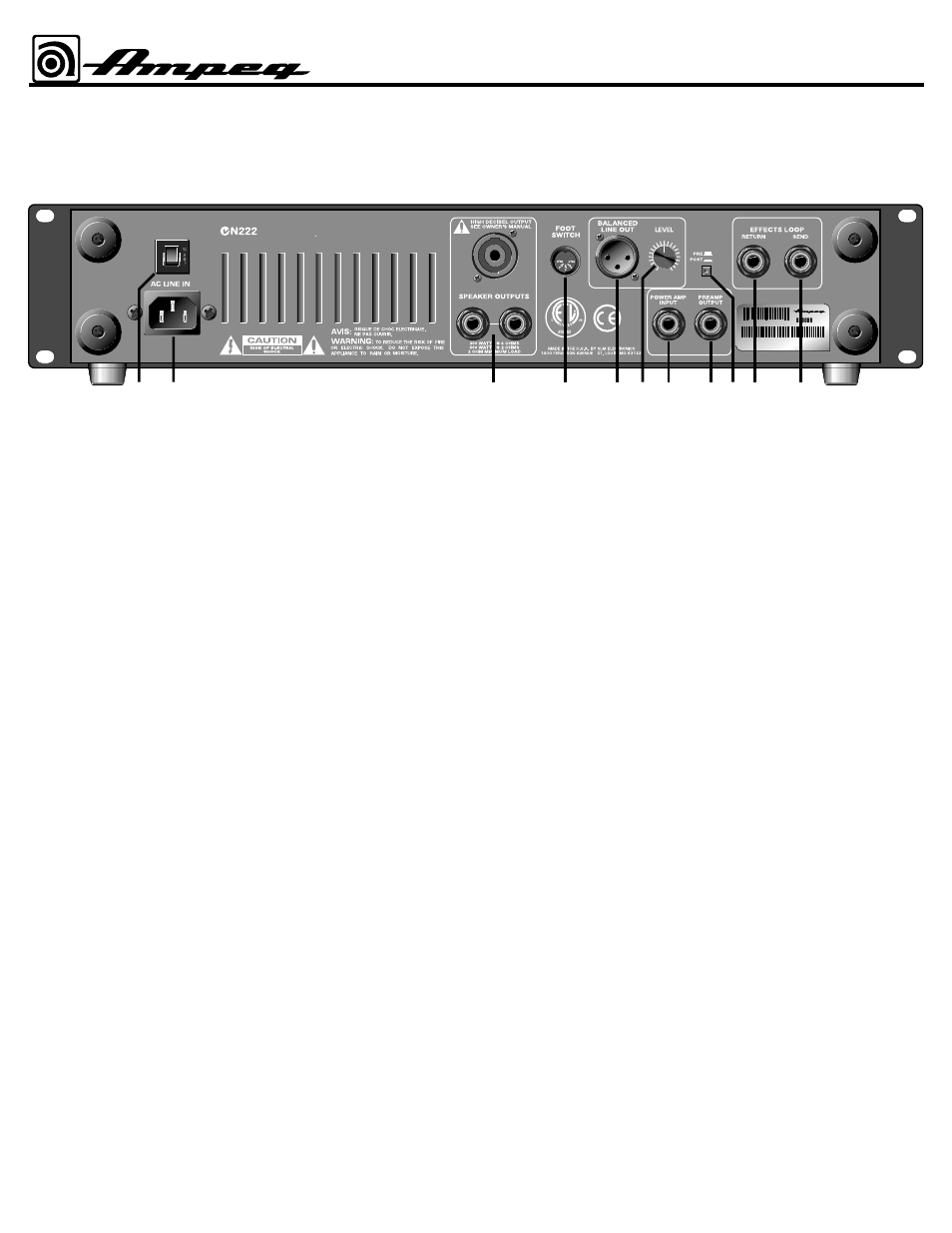 B500dr programmable bass amplifier, The rear panel | Ampeg B500DR User Manual | Page 5 / 20