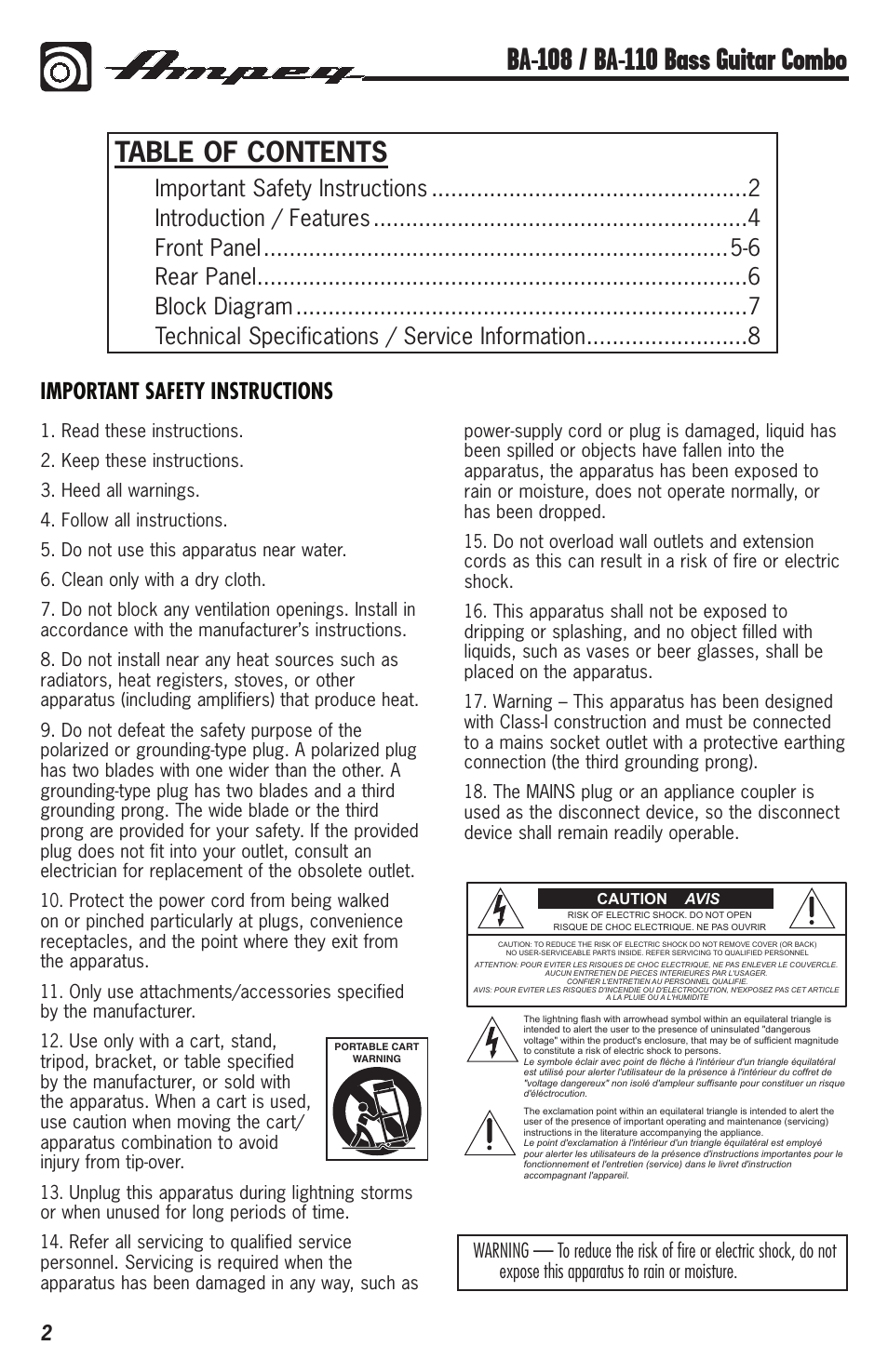 Ampeg BA-108 User Manual | Page 2 / 8