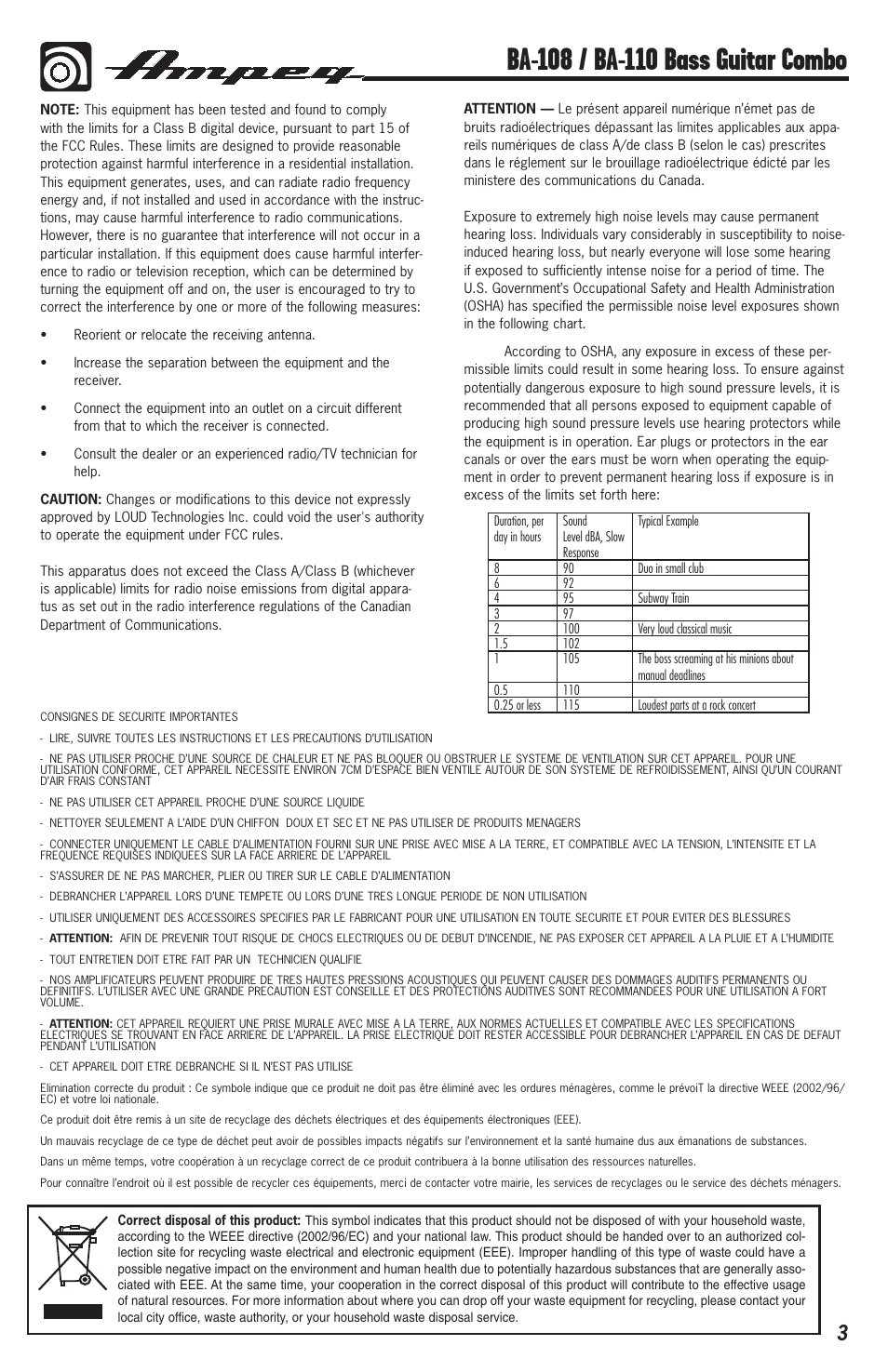 Ampeg BA-108 User Manual | Page 3 / 8