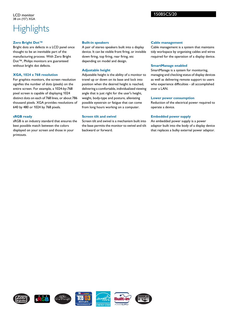 Highlights | Philips Moniteur LCD User Manual | Page 2 / 3