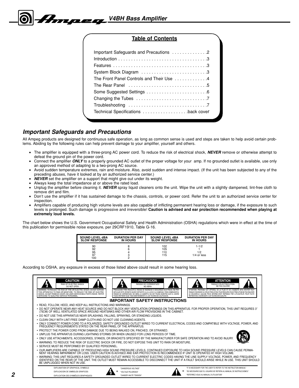 Ampeg V4BH User Manual | Page 2 / 8
