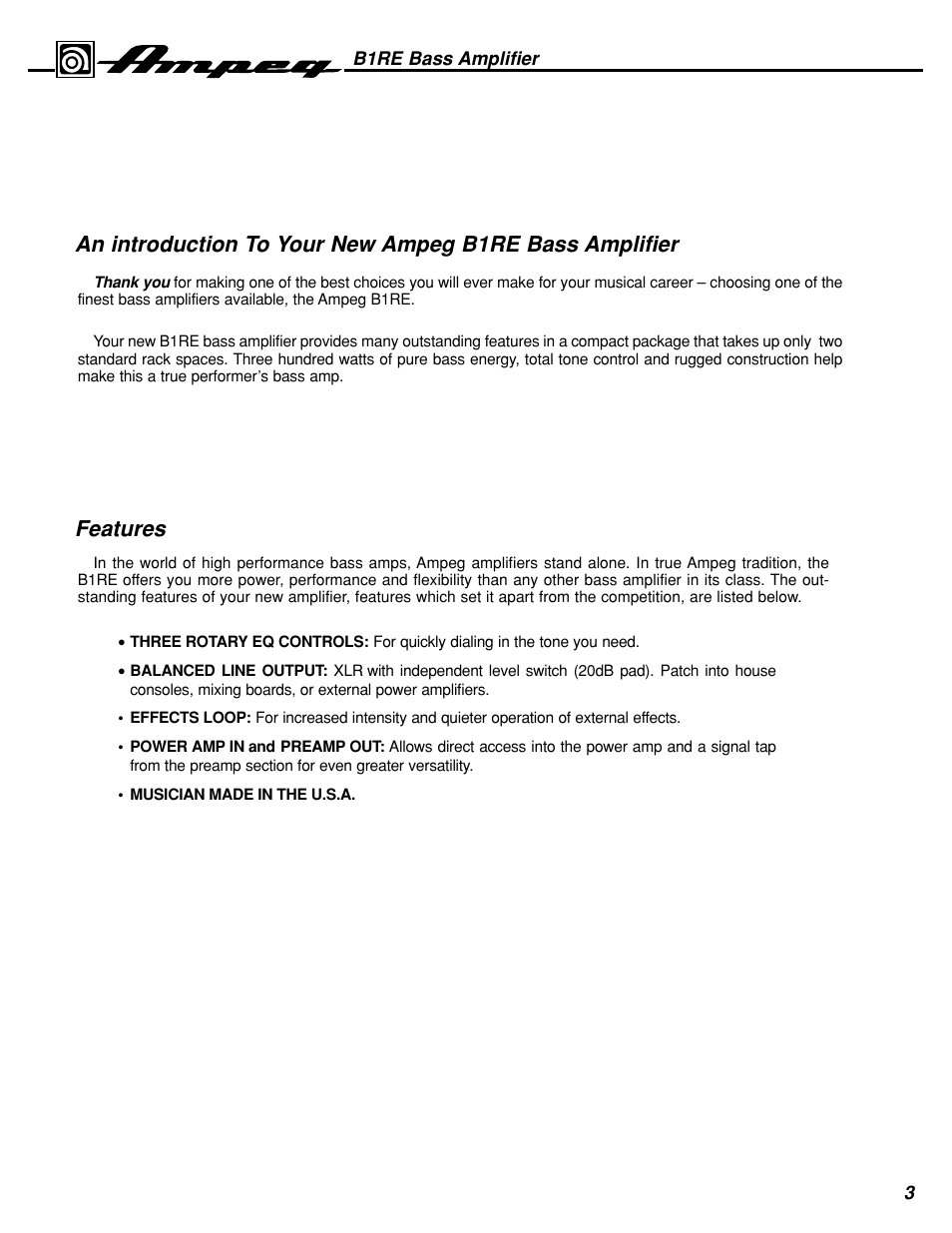 Ampeg B1RE User Manual | Page 3 / 8