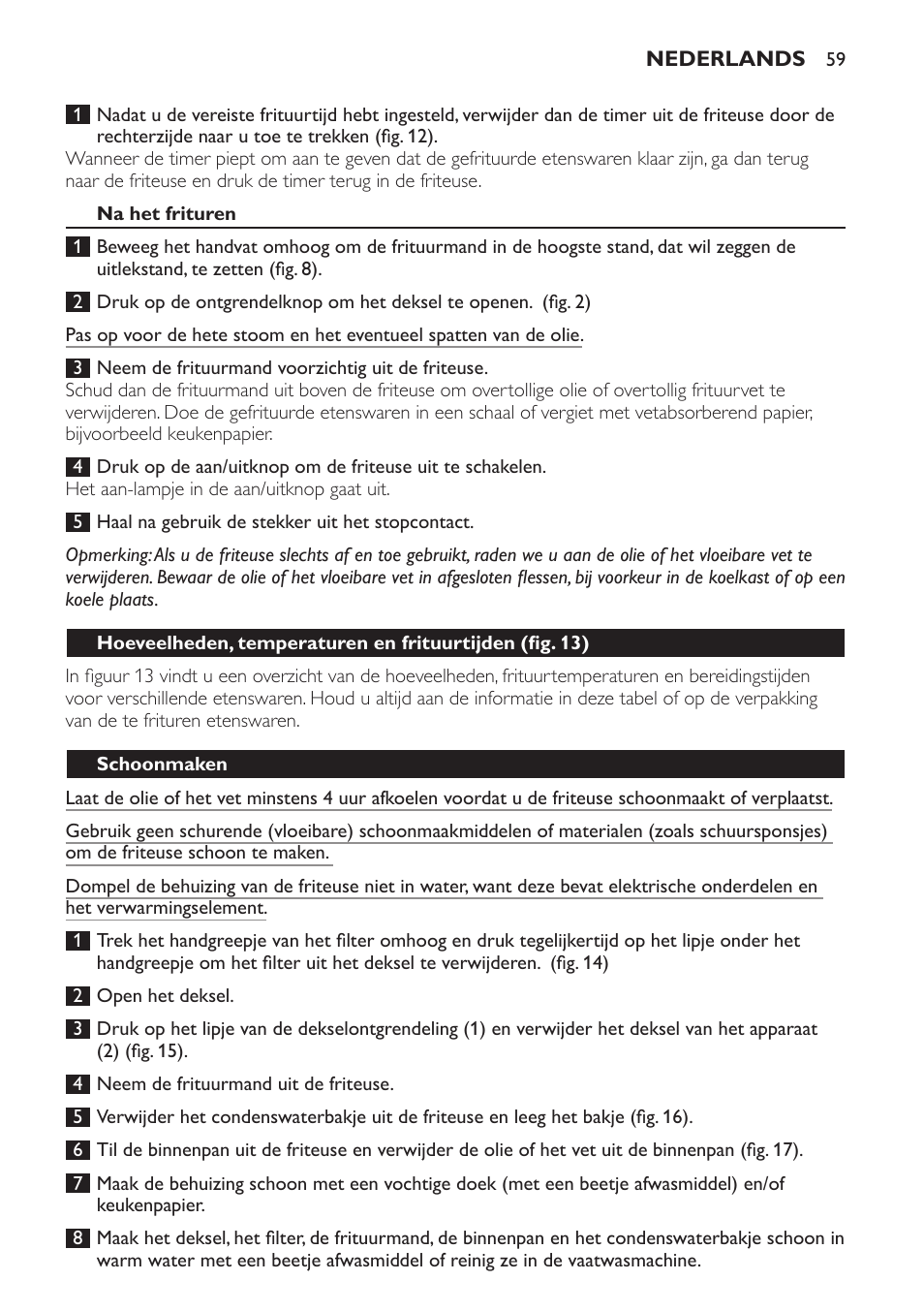 Na het frituren, Schoonmaken | Philips Friteuse User Manual | Page 59 / 100