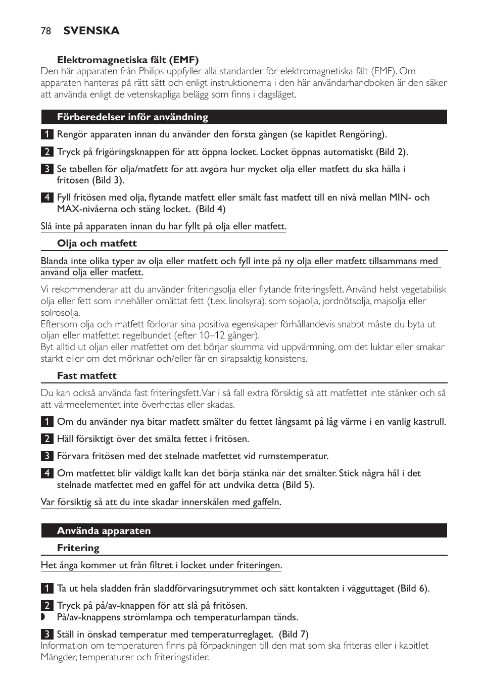 Varning, Var försiktig, Svenska | Allmän beskrivning (bild 1), Viktigt | Philips Friteuse User Manual | Page 78 / 100