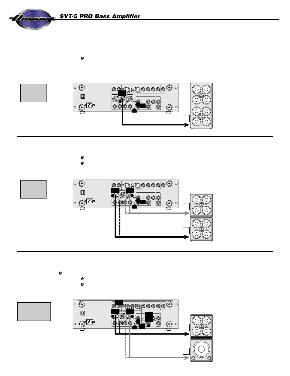 Connections, Svt-5 pro bass amplifier, Mono bridged | Dual mono, Biamp - full range / lows, Pin 1 + = signal “+,” pin 2+ = signal | Ampeg SVT-5 PRO User Manual | Page 6 / 12