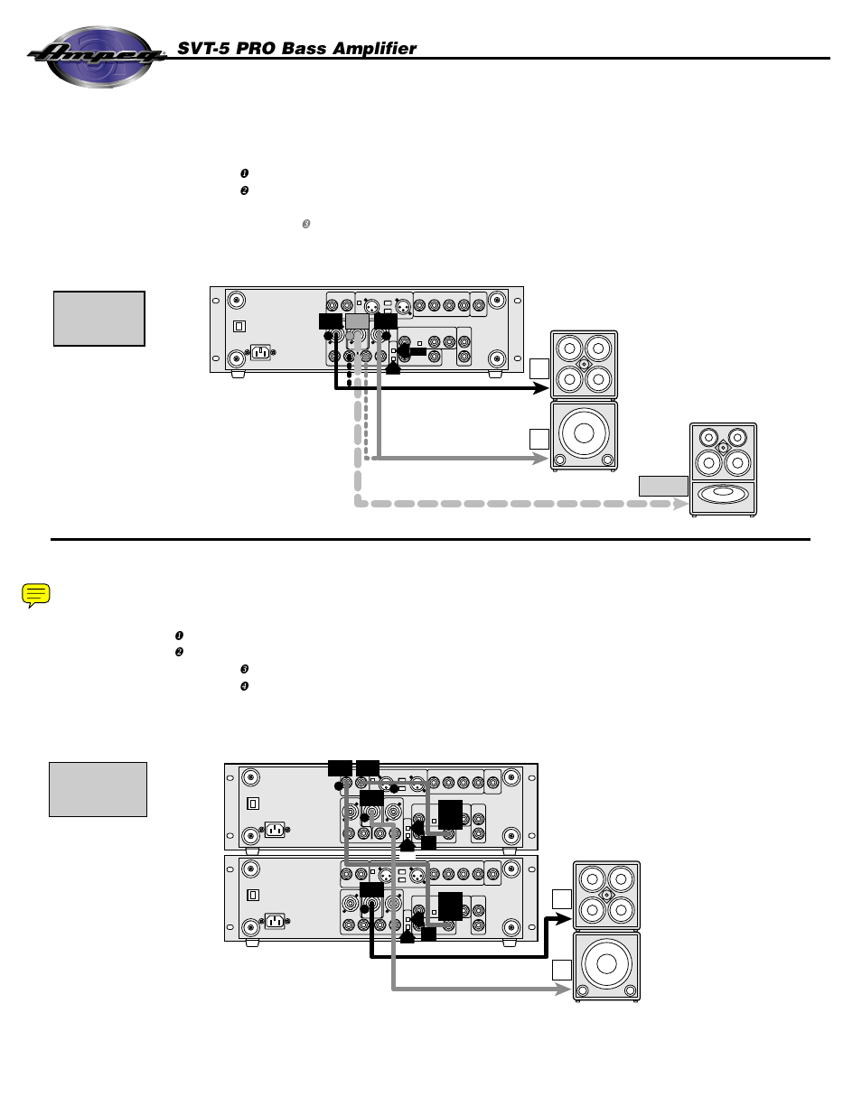 Connections, Svt-5 pro bass amplifier, Biamp - highs / lows | Biamp with a second amp, Pin 1 + = signal “+,” pin 2+ = signal | Ampeg SVT-5 PRO User Manual | Page 7 / 12