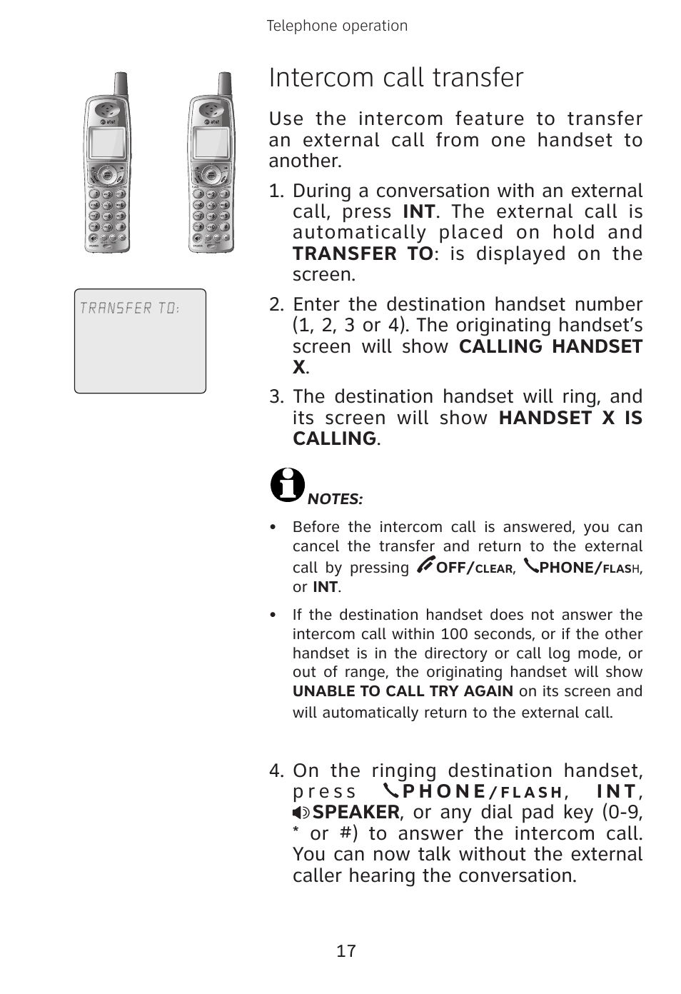 Intercom call transfer | AT&T E3813B User Manual | Page 20 / 69