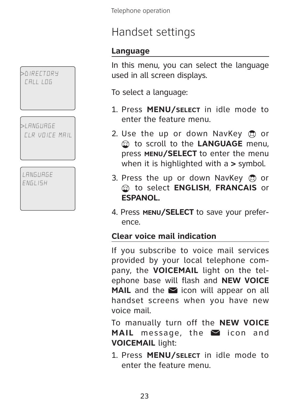 Handset settings | AT&T E3813B User Manual | Page 26 / 69