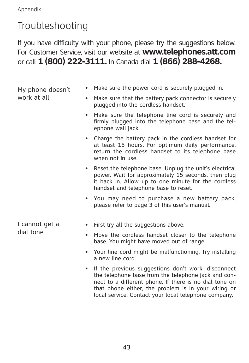 Troubleshooting, Or call | AT&T E3813B User Manual | Page 46 / 69