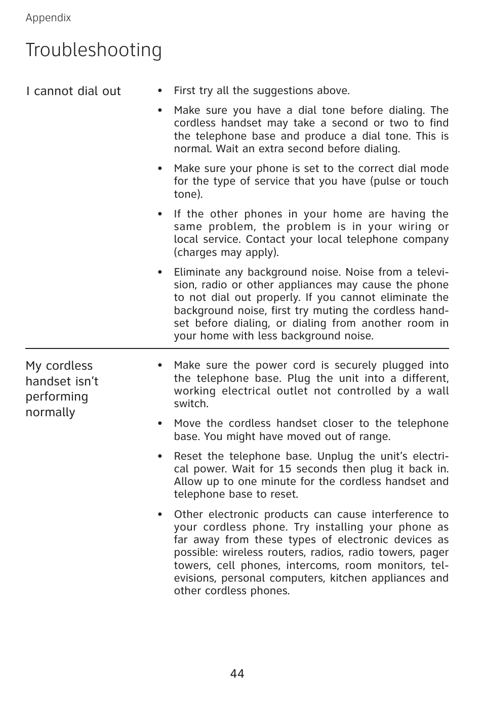 Troubleshooting | AT&T E3813B User Manual | Page 47 / 69