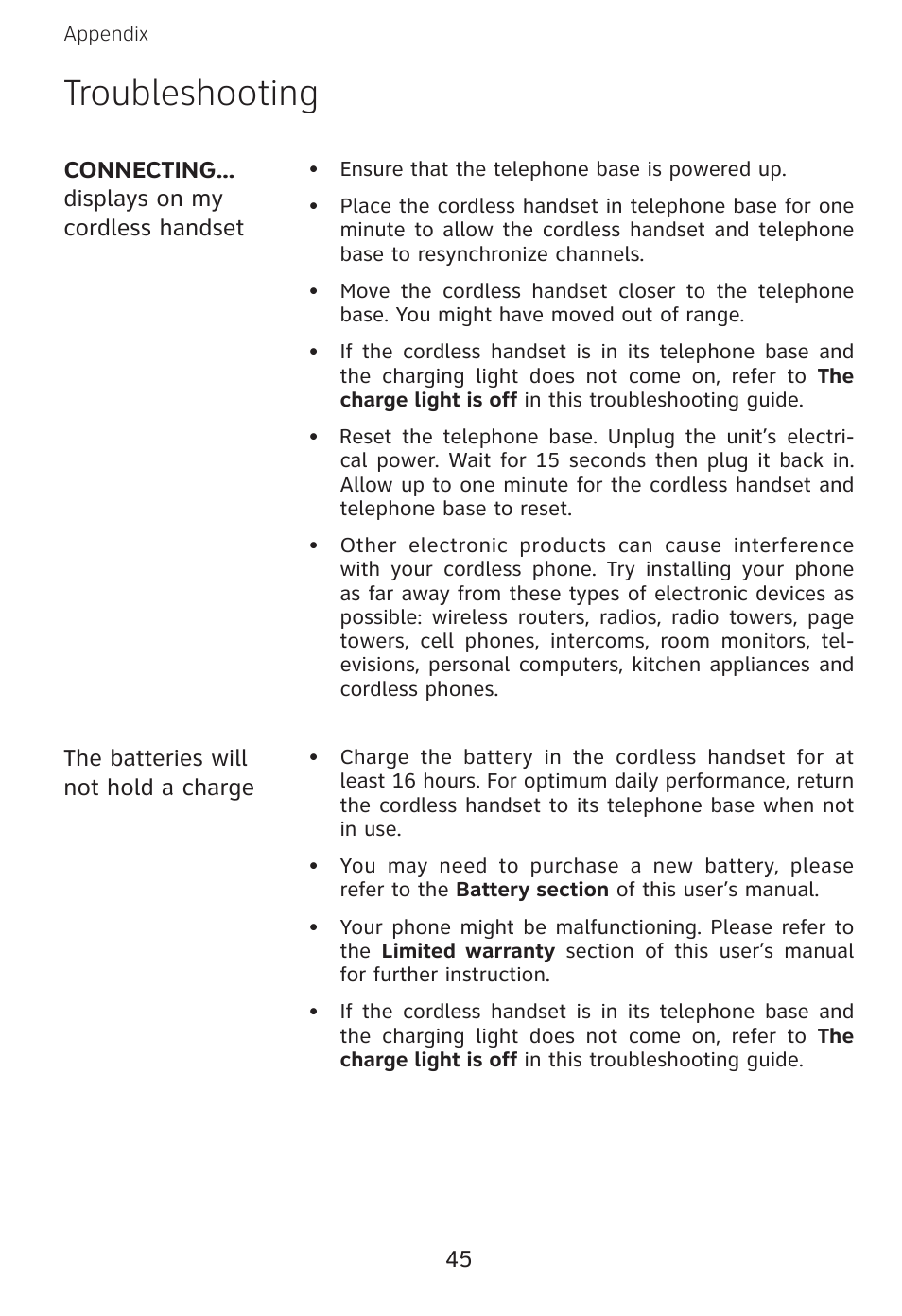 Troubleshooting | AT&T E3813B User Manual | Page 48 / 69