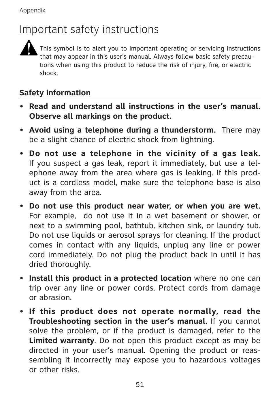 Important safety instructions | AT&T E3813B User Manual | Page 54 / 69