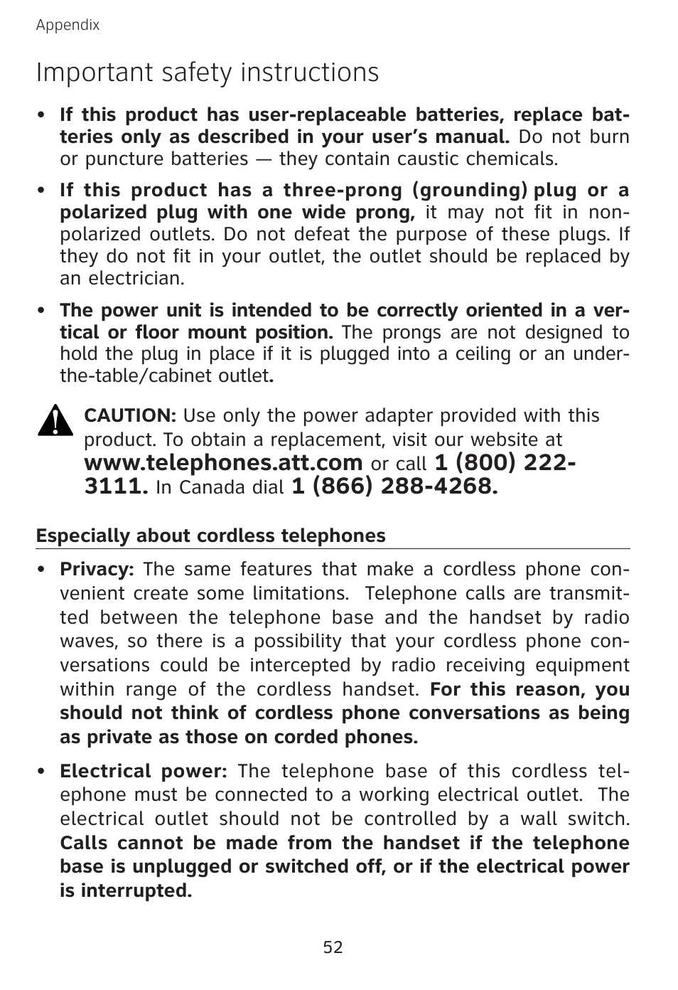 Important safety instructions | AT&T E3813B User Manual | Page 55 / 69