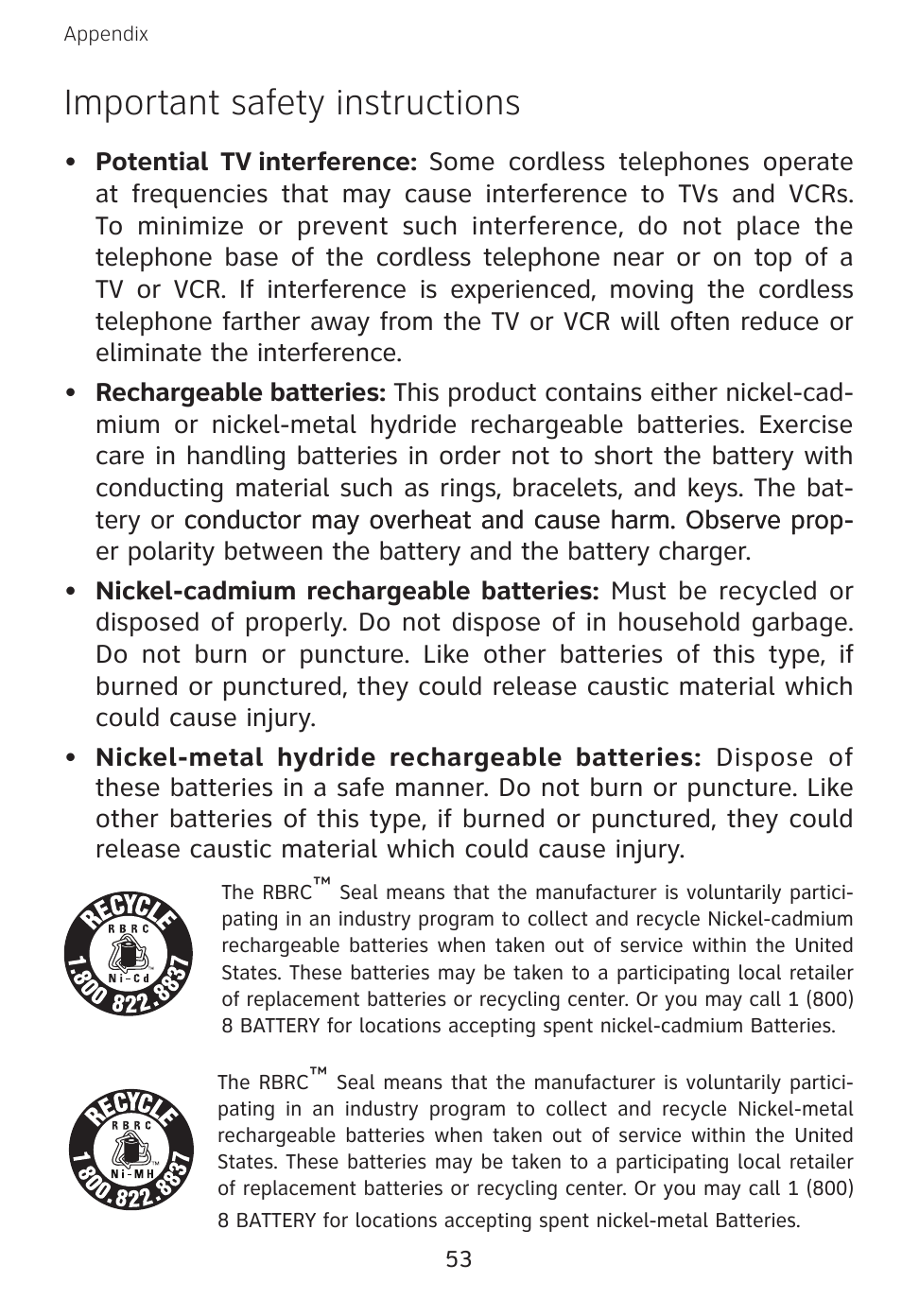 Important safety instructions | AT&T E3813B User Manual | Page 56 / 69
