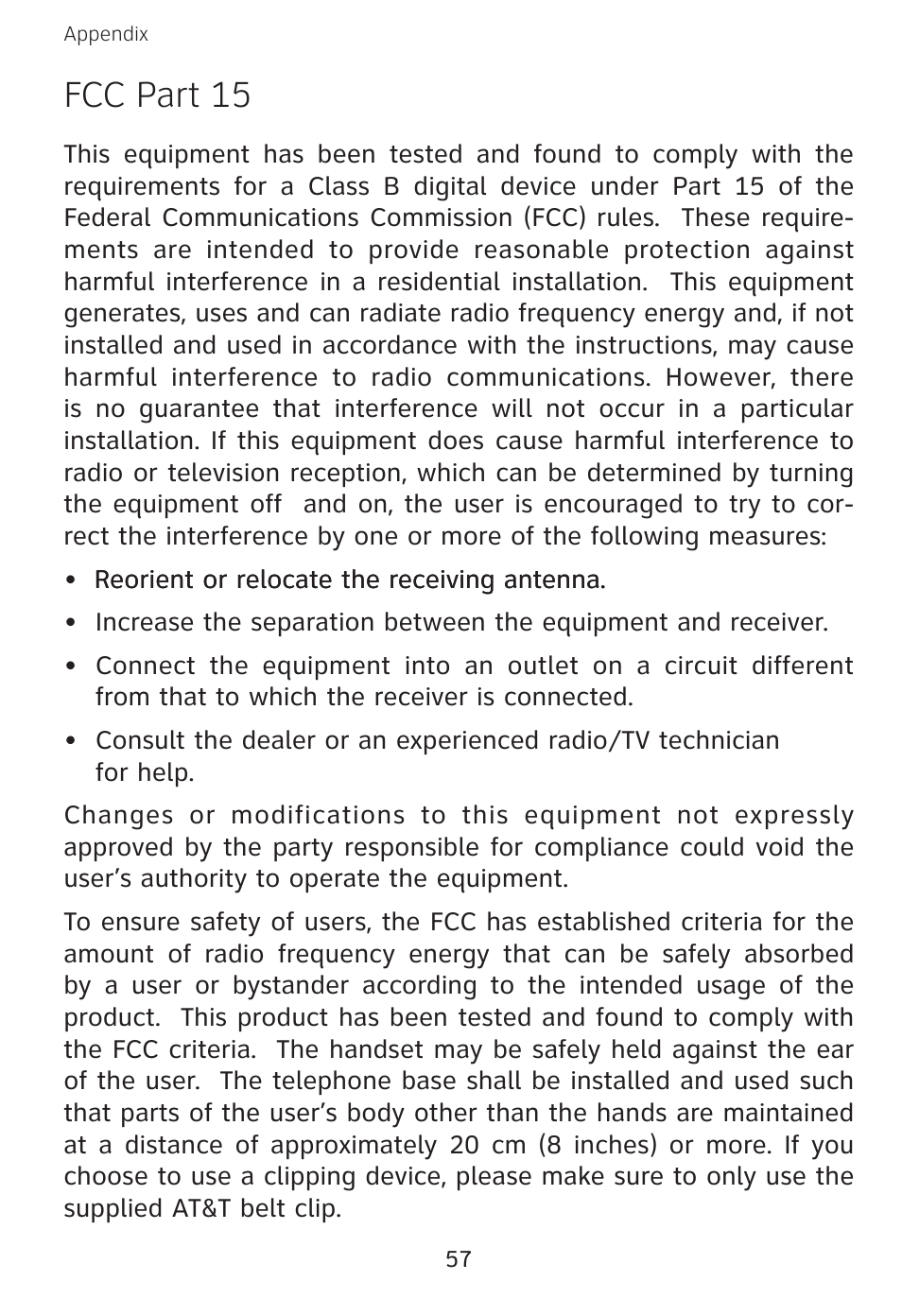 Fcc part 15 | AT&T E3813B User Manual | Page 60 / 69