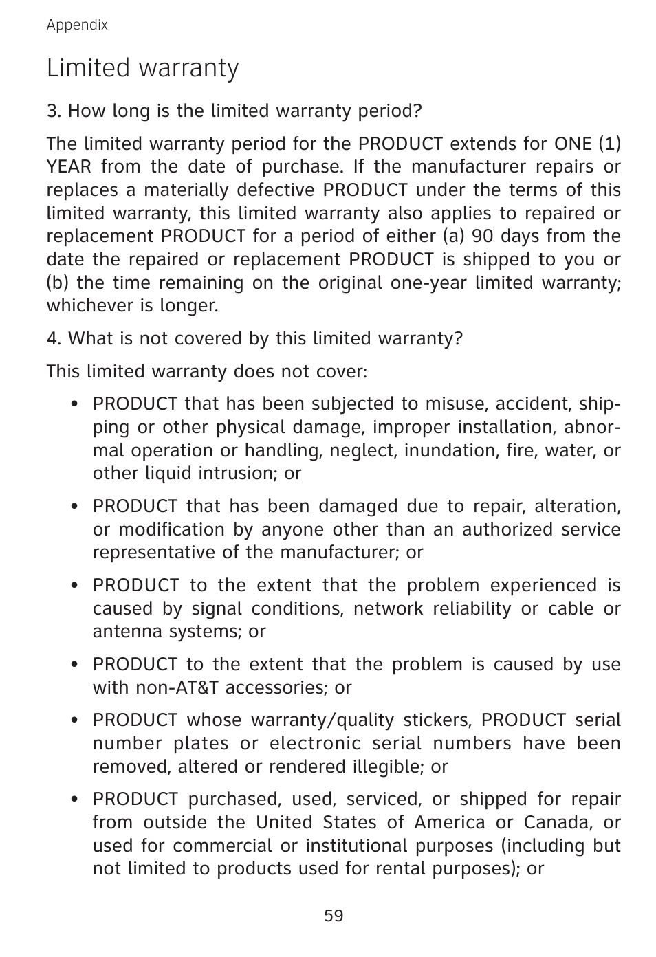 Limited warranty | AT&T E3813B User Manual | Page 62 / 69