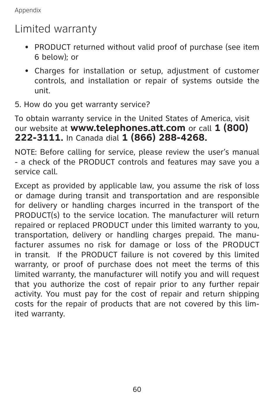 Limited warranty | AT&T E3813B User Manual | Page 63 / 69