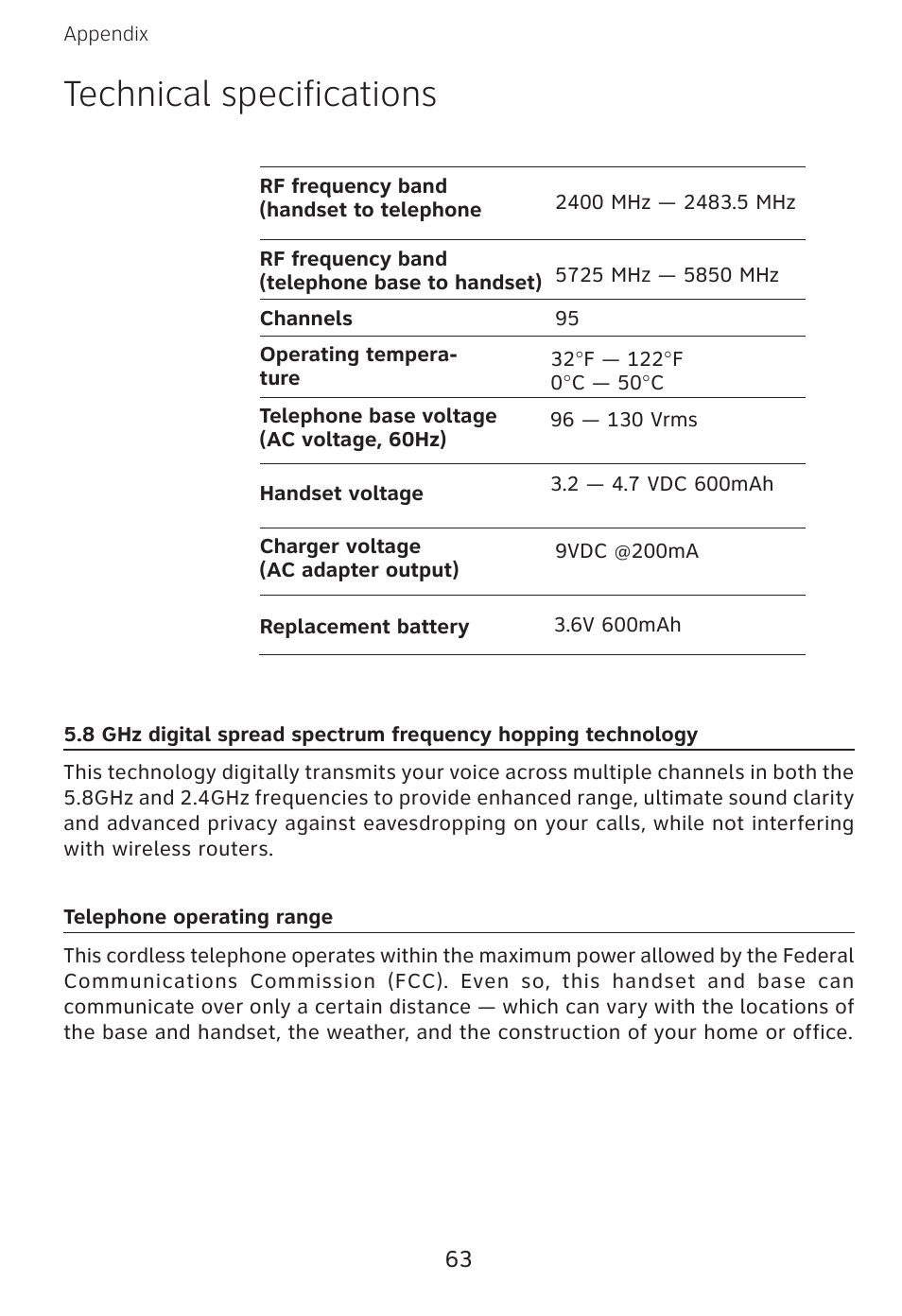 Technical specifications | AT&T E3813B User Manual | Page 66 / 69
